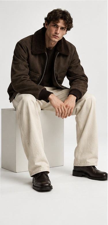 The Soren Suede Bomber — Stone Brown