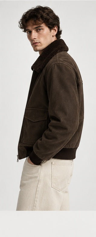 The Soren Suede Bomber — Stone Brown