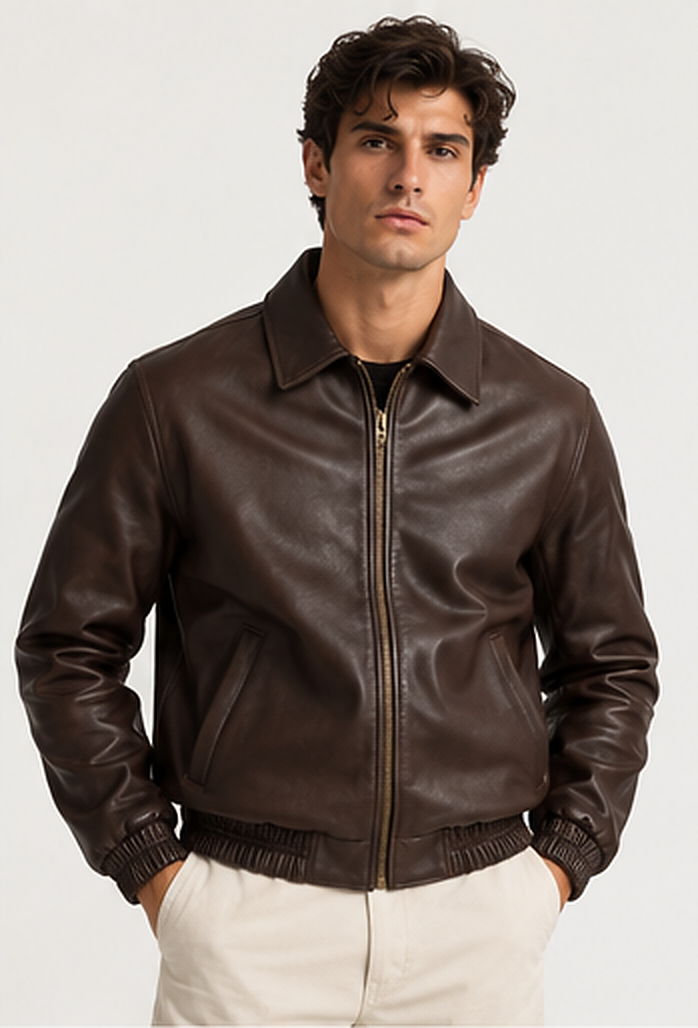 The Laurent Leather Blouson — Espresso Brown