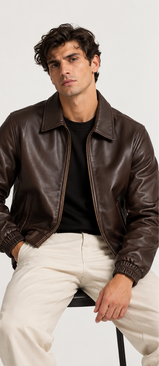 The Laurent Leather Blouson — Espresso Brown