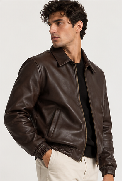 The Laurent Leather Blouson — Espresso Brown