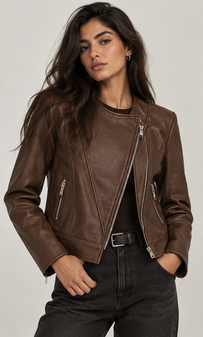 The Léonie Leather Jacket — Cognac Brown
