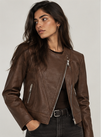 The Léonie Leather Jacket — Cognac Brown