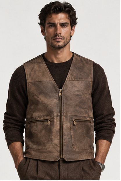 The Bastien Leather Vest — Vintage Brown