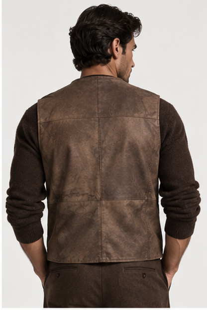 The Bastien Leather Vest — Vintage Brown