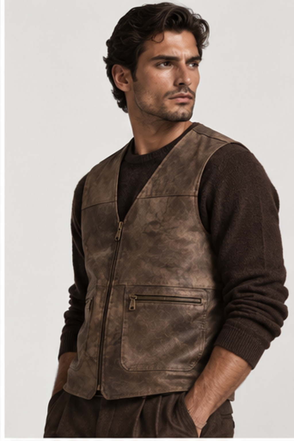The Bastien Leather Vest — Vintage Brown