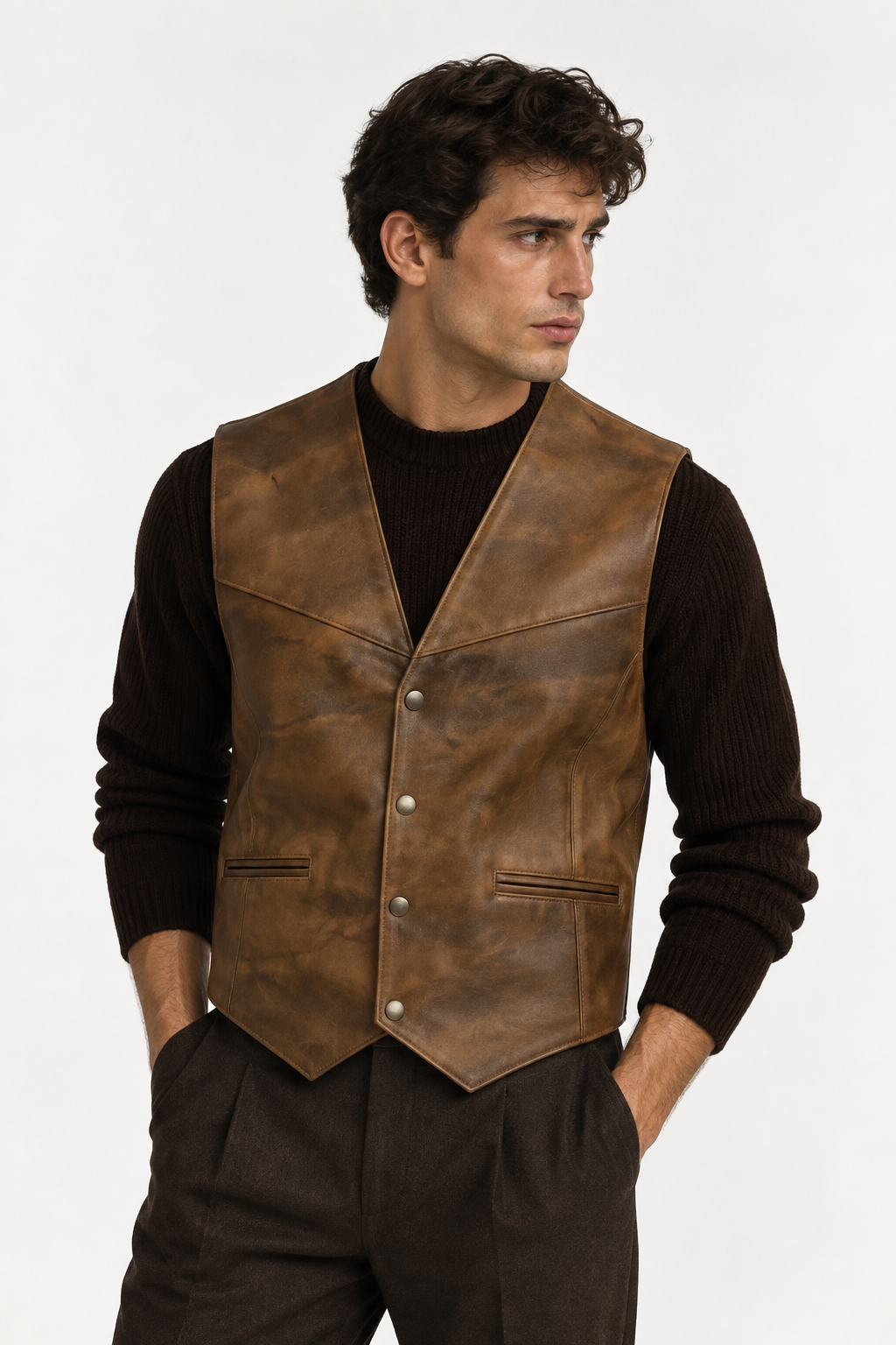 The Étienne Leather Waistcoat — Vintage Cognac