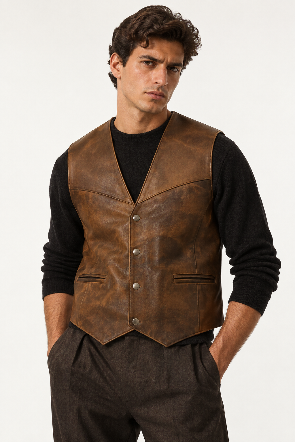 The Étienne Leather Waistcoat — Vintage Cognac