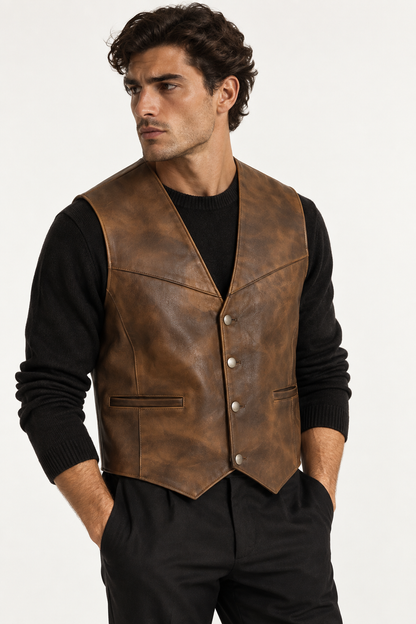 The Étienne Leather Waistcoat — Vintage Cognac