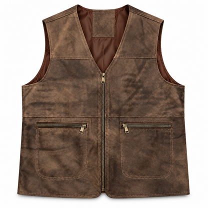 The Bastien Leather Vest — Vintage Brown