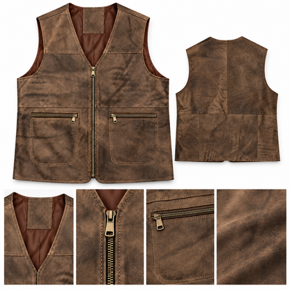 The Bastien Leather Vest — Vintage Brown