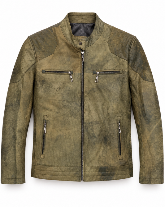 The Armand Leather Racer — Olive Stone