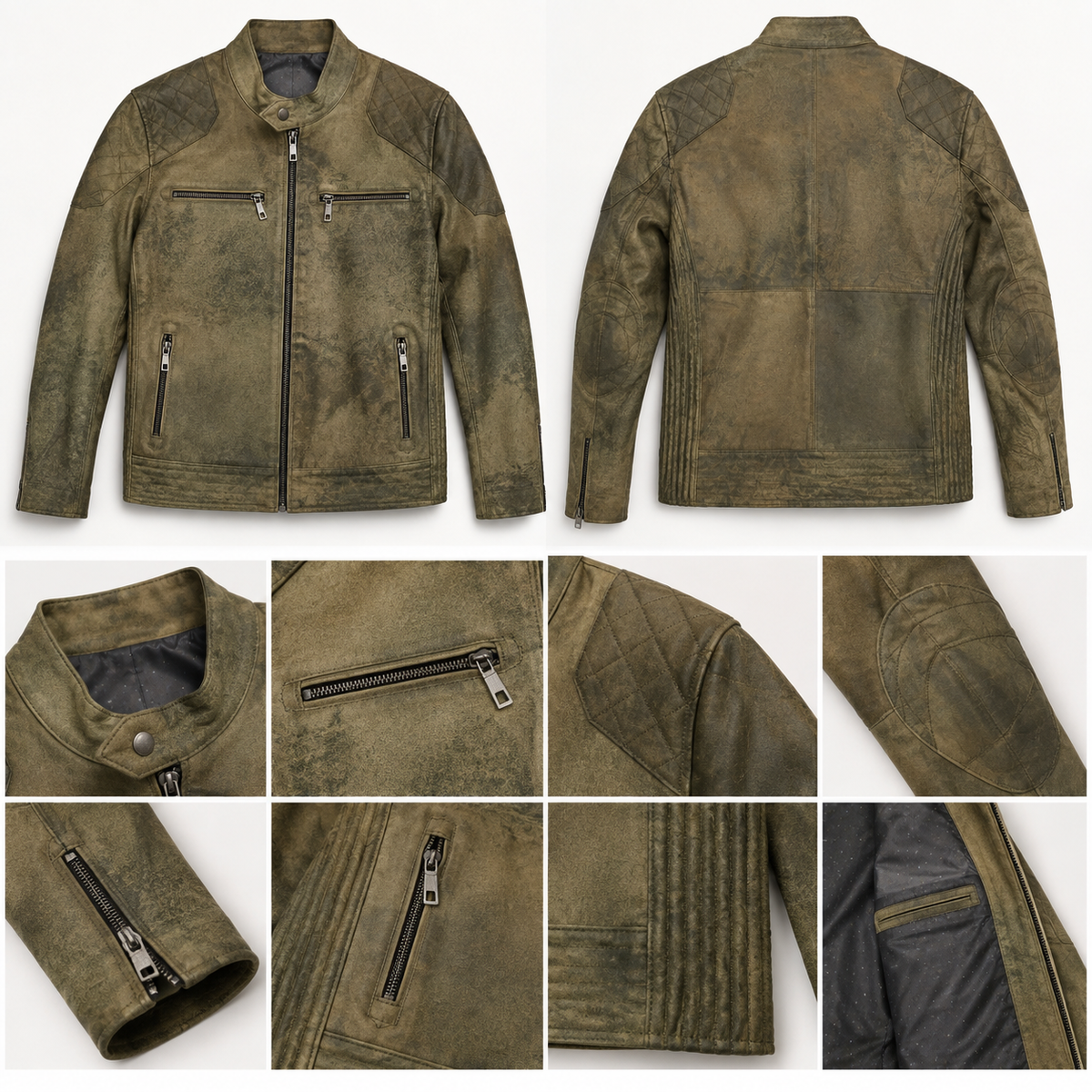 The Armand Leather Racer — Olive Stone