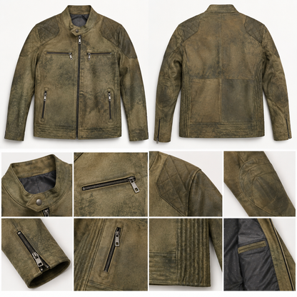 The Armand Leather Racer — Olive Stone
