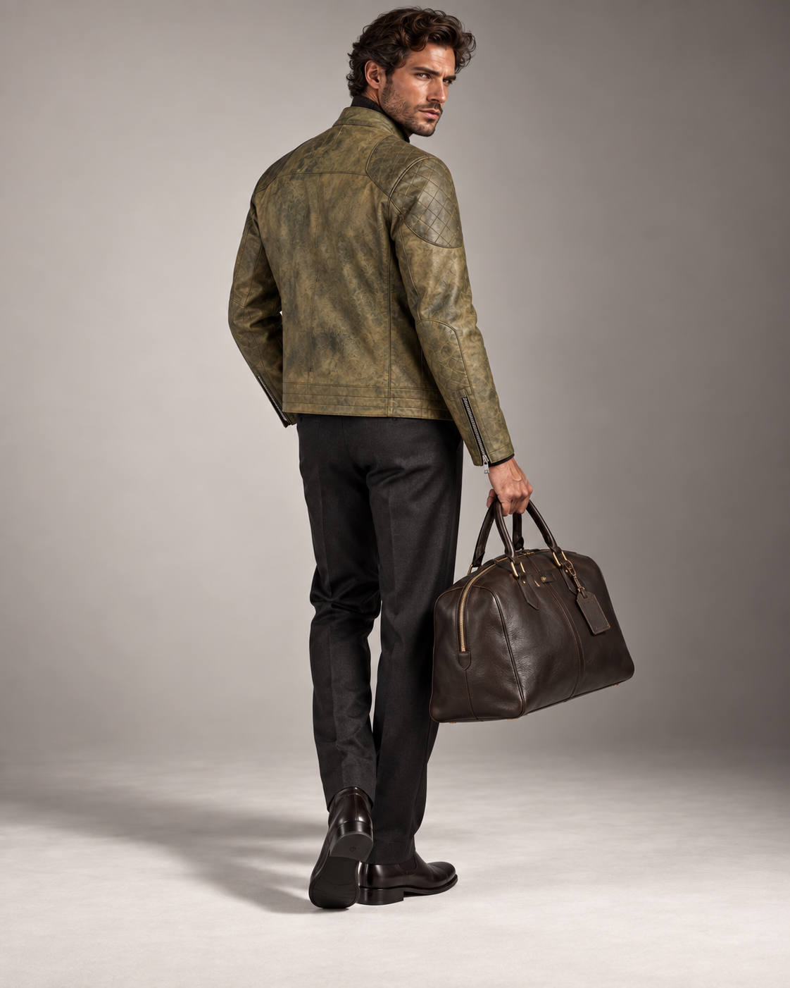 The Armand Leather Racer — Olive Stone