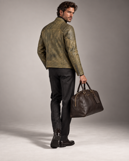 The Armand Leather Racer — Olive Stone