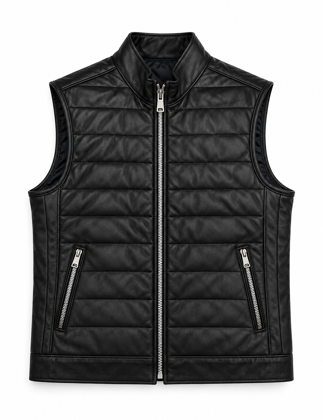 The Adrien Quilted Leather Vest — Black