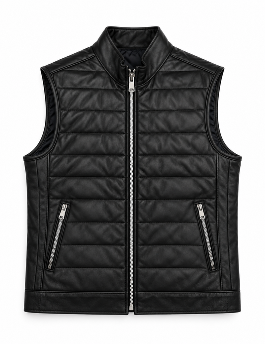 The Adrien Quilted Leather Vest — Black