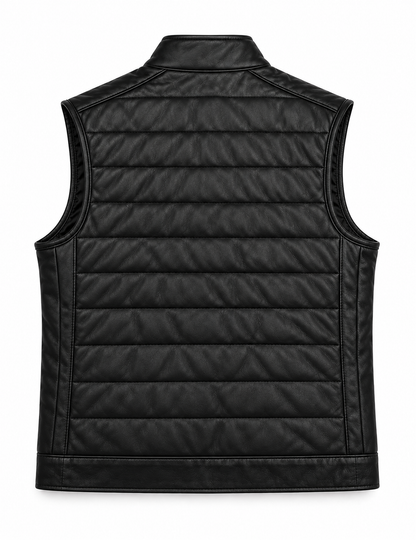 The Adrien Quilted Leather Vest — Black
