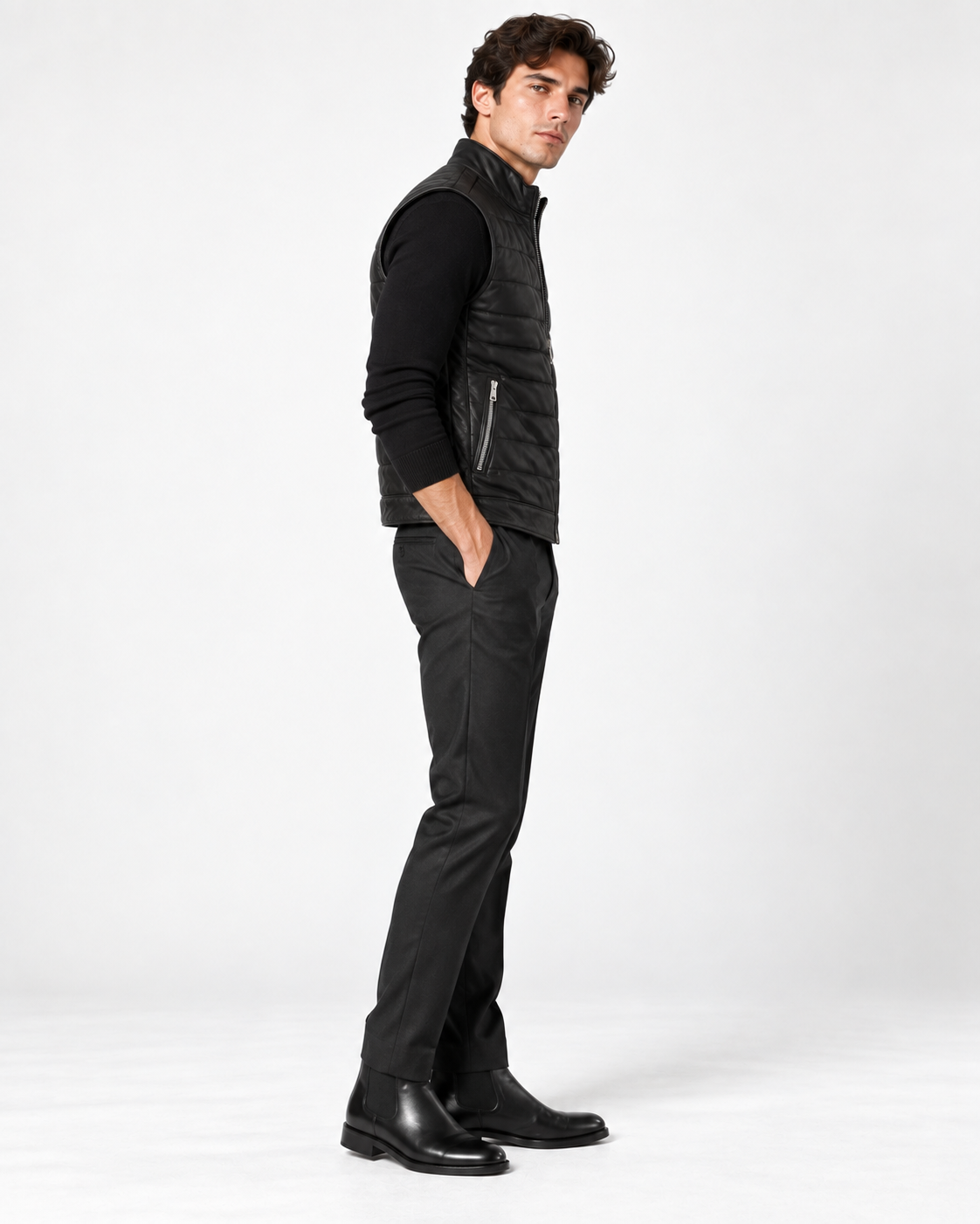 The Adrien Quilted Leather Vest — Black