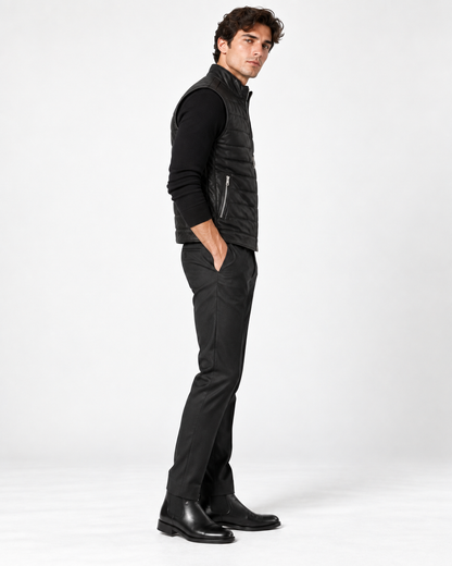 The Adrien Quilted Leather Vest — Black