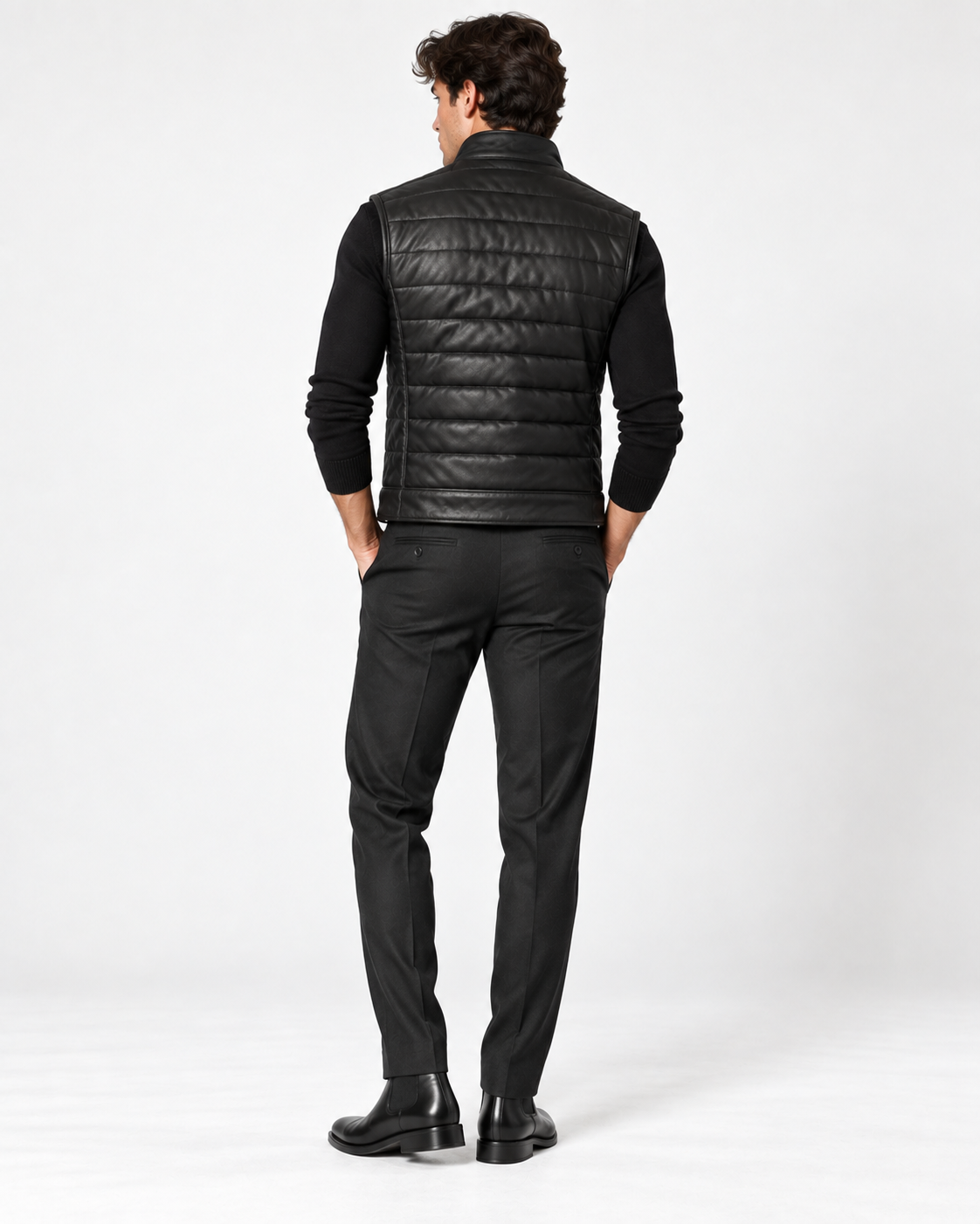 The Adrien Quilted Leather Vest — Black