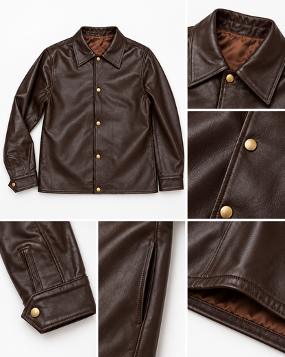 The Valmont Oversized Leather Jacket — Espresso Brown