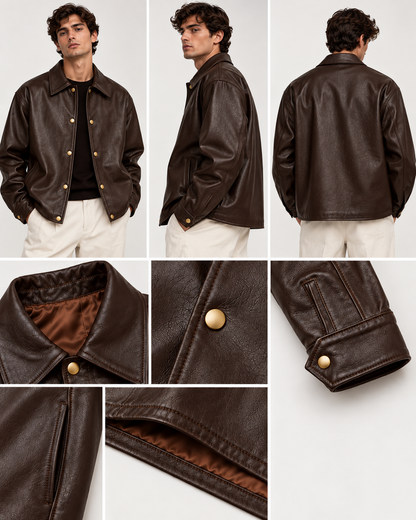 The Valmont Oversized Leather Jacket — Espresso Brown